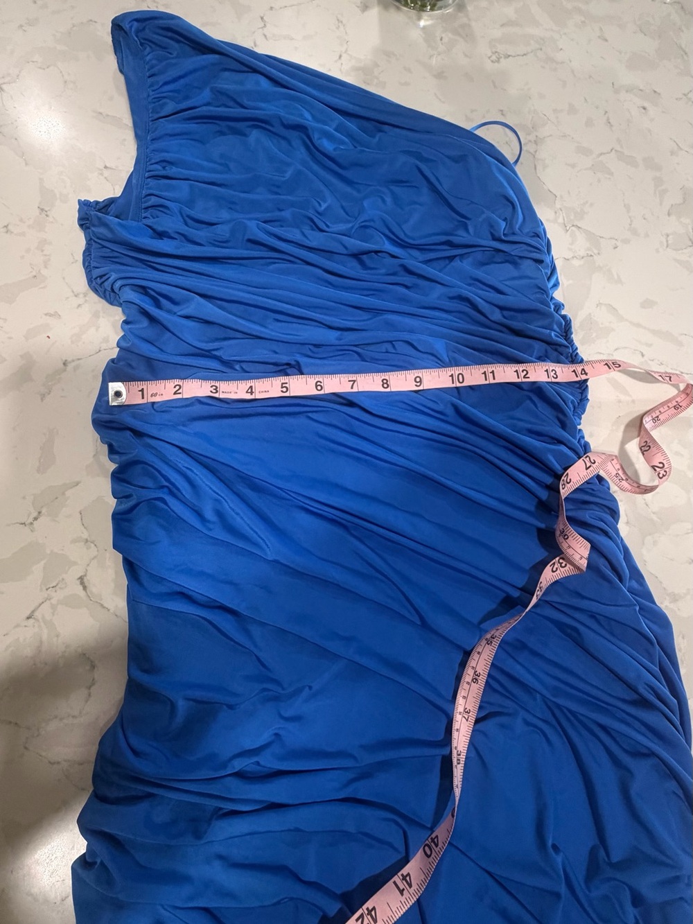 Express One-Shoulder Ruched Bodycon Dress - Blue - Picture 7 of 7